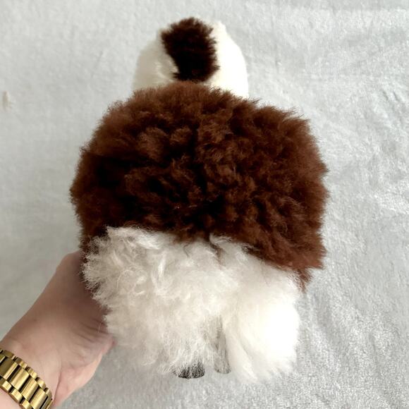 Fluffy Peruvian Alpaca Toy Real Fur Llama Brown White Handmade SO SOFT! 9" - Picture 4 of 9